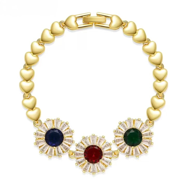 Floral Detail Gold Tone Cubic Zirconia Bracelet