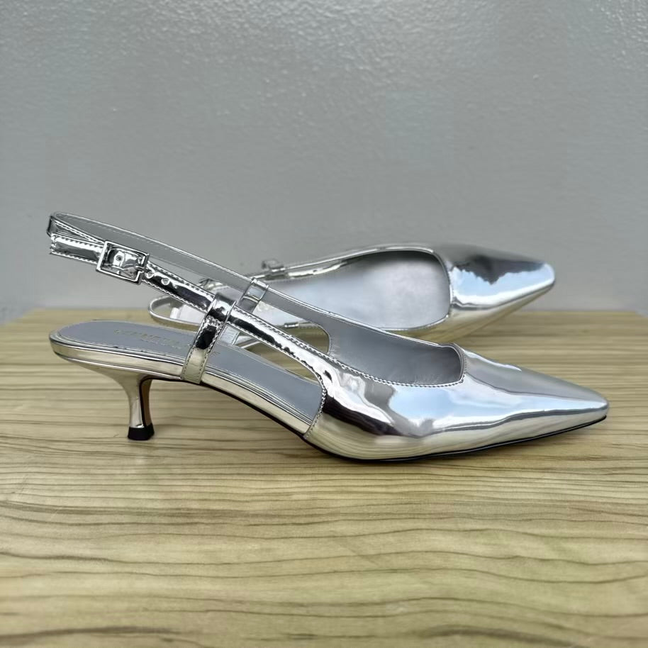 Kenneth Cole Patent Almond Toe Kitten Heel Slingback Shoe - Size 41