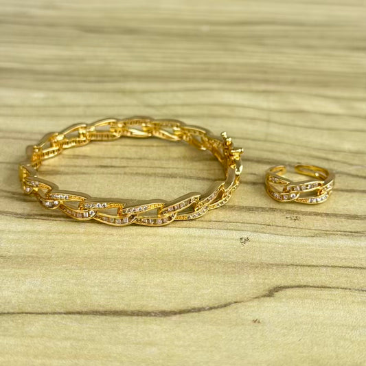 Chain Link Cubic Zirconia Bangle and Ring Set