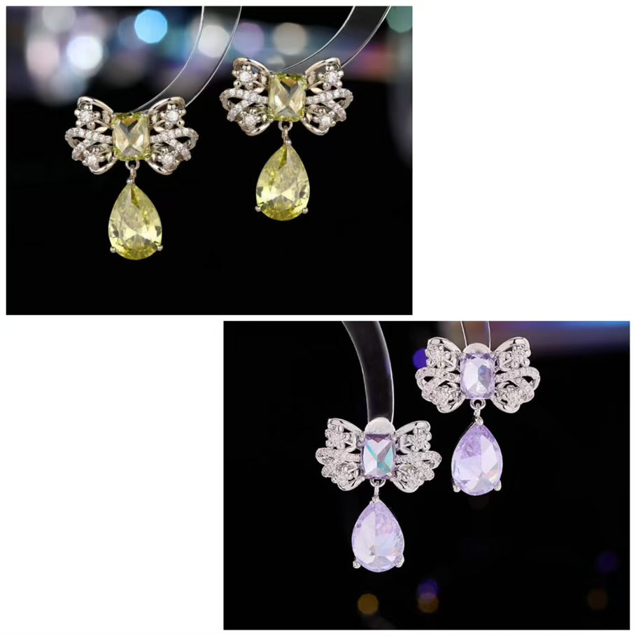 Cute Bow Cubic Zirconia Stud Earrings