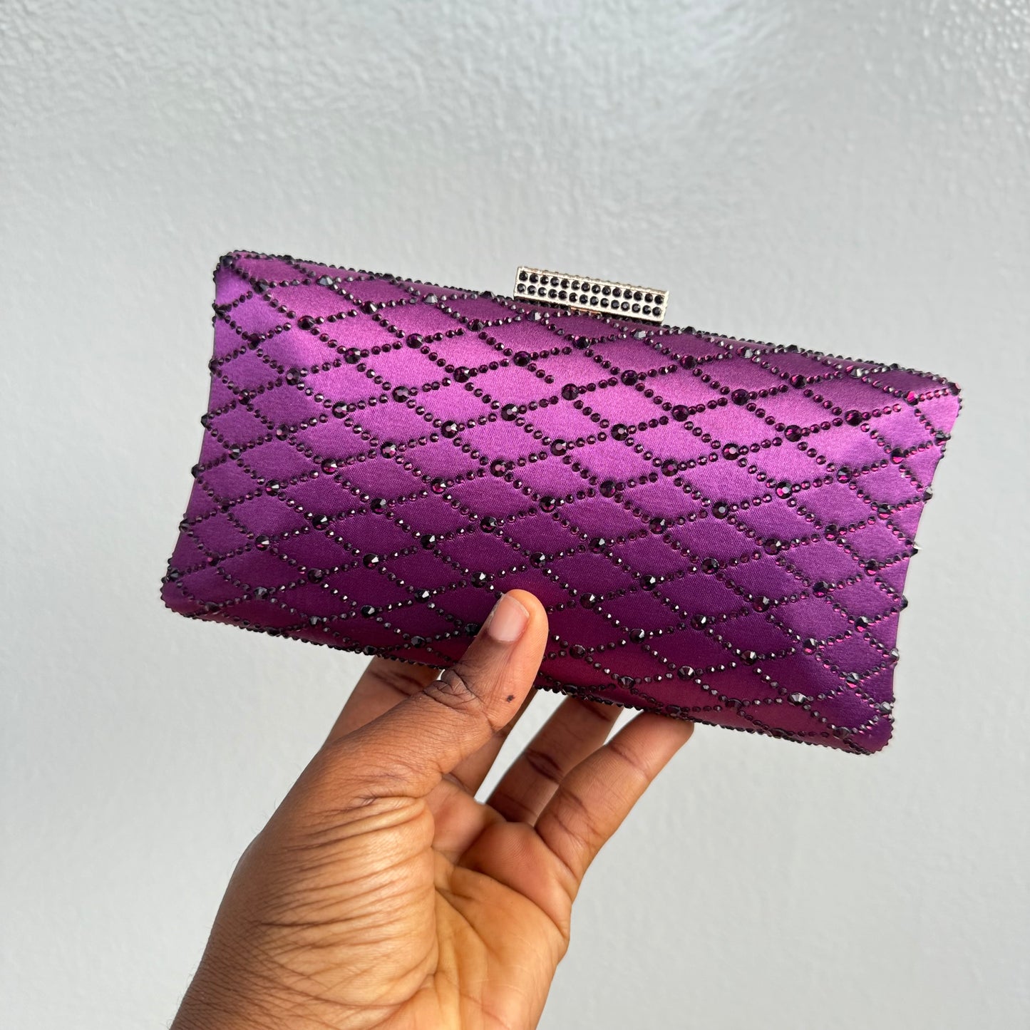 Lattice Rhinestone Embellished Shimmer Clutch Purse