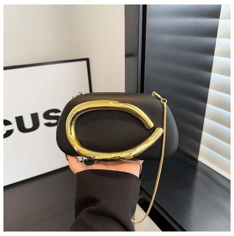 Bar Handle Acrylic Clutch with Long Chain Strap