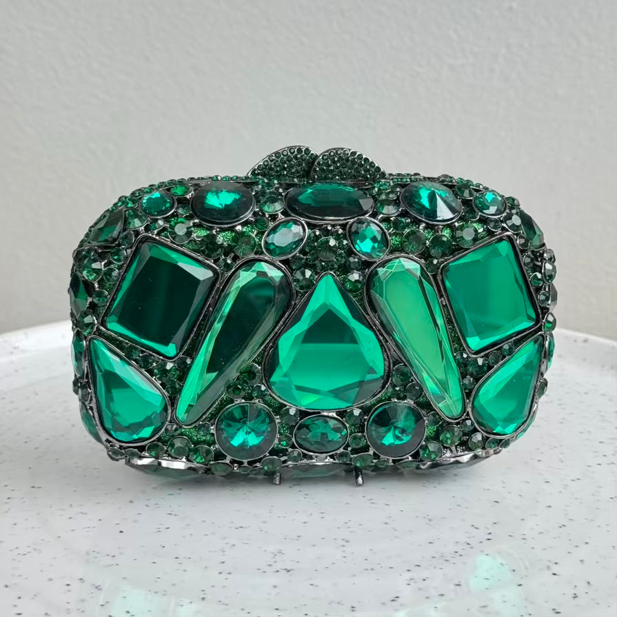 Large Faceted Crystals Clutch Purse