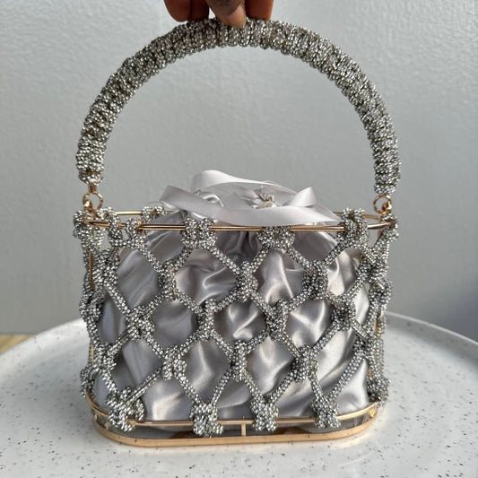 Knot Detail Bucket Cage Clutch Bag - Silver