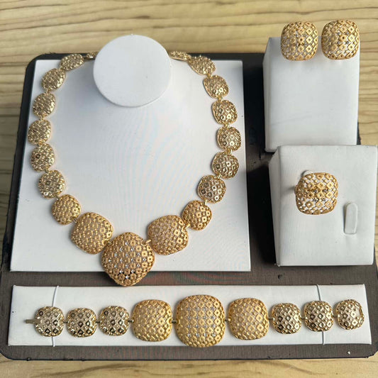 V Gold Plated Rhinestone 4 Piece Jewelry Set