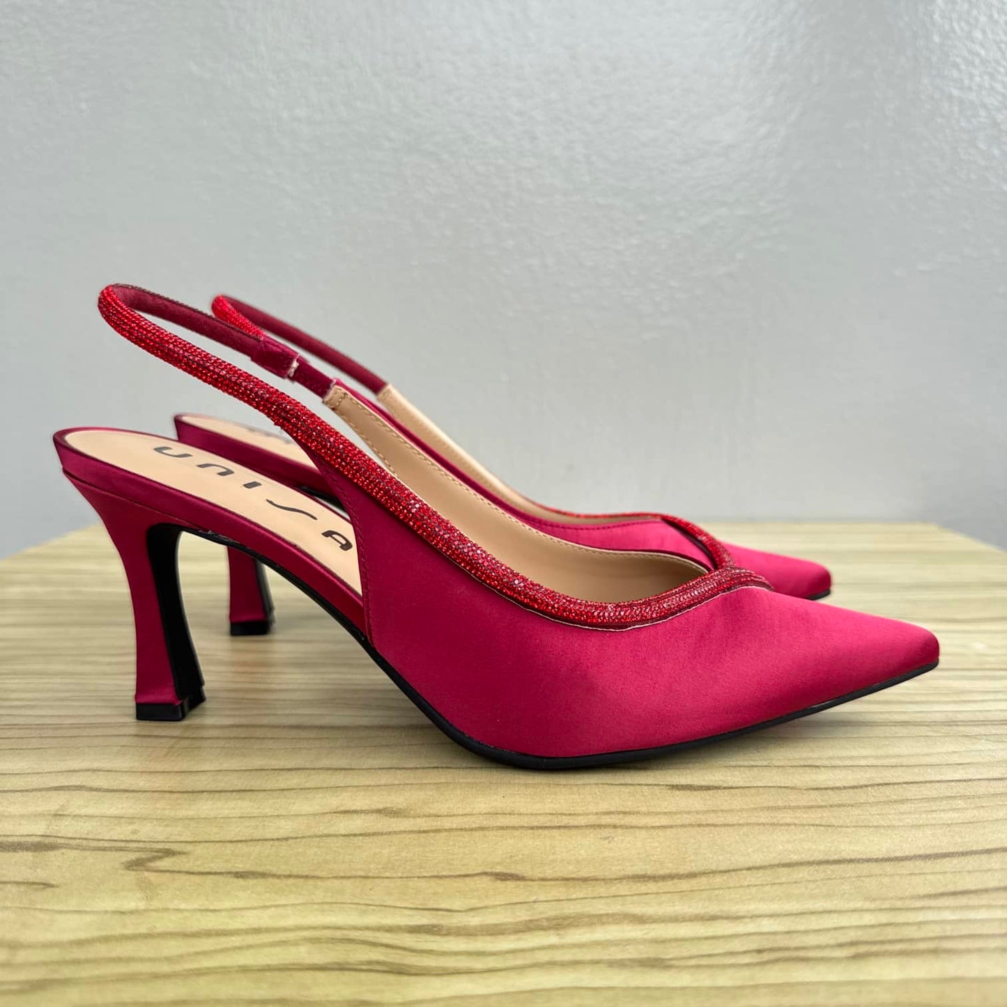 Pointed Toe Satin Slingback Heeled Shoe - Size 39, 40