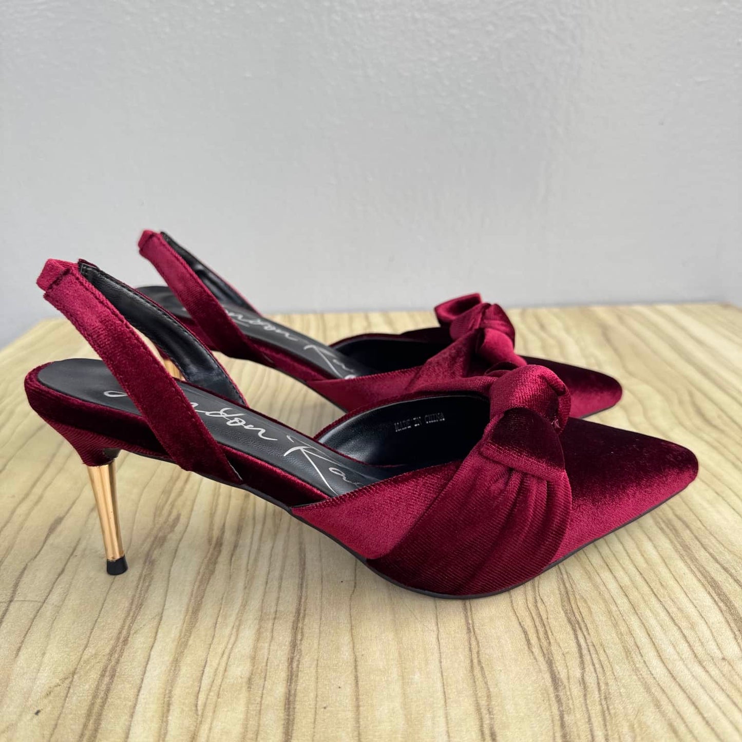Velvet Bow Detail Pointed Toe Slingback Kitten Heels - Size 38, 39, 40