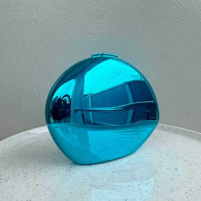 Acrylic Concave Oval Shaped Party Mirror Clutch Purse - Teal