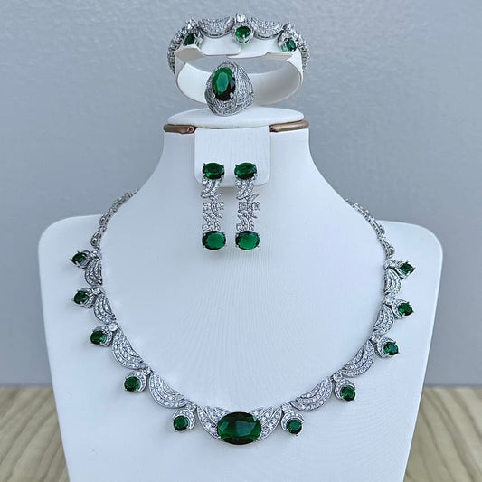 Complete Bridal Cubic Zirconia Jewelry Set - Green
