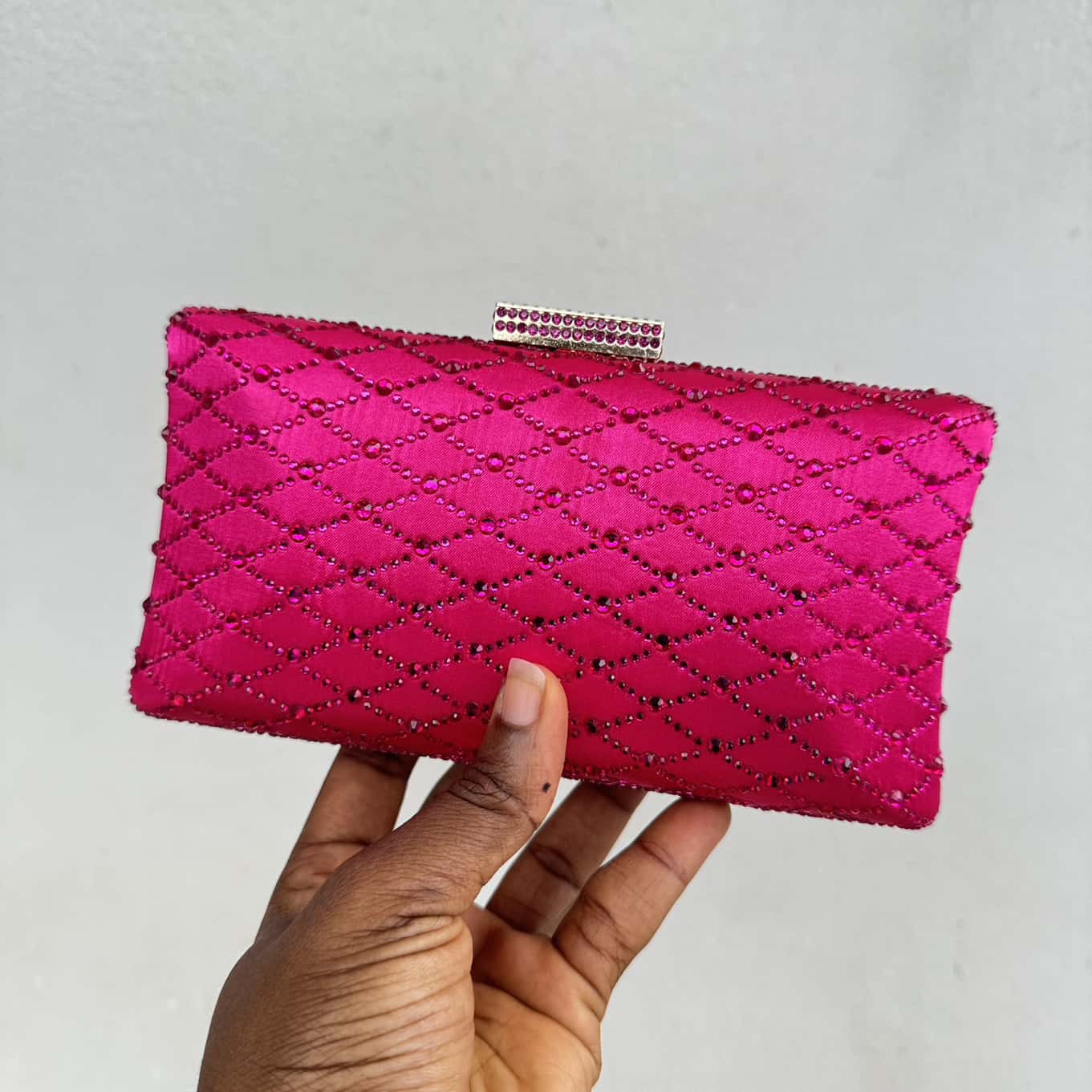 Lattice Rhinestone Embellished Shimmer Clutch Purse