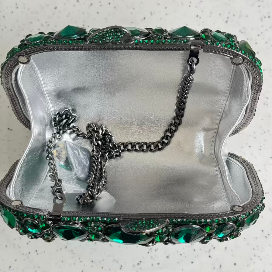 Large Faceted Crystals Clutch Purse