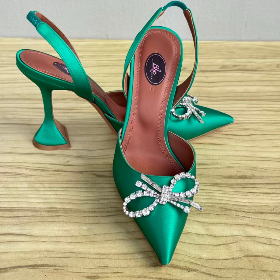 Designer Inspired Brooch Pointed Toe Slingback Heeled Shoe