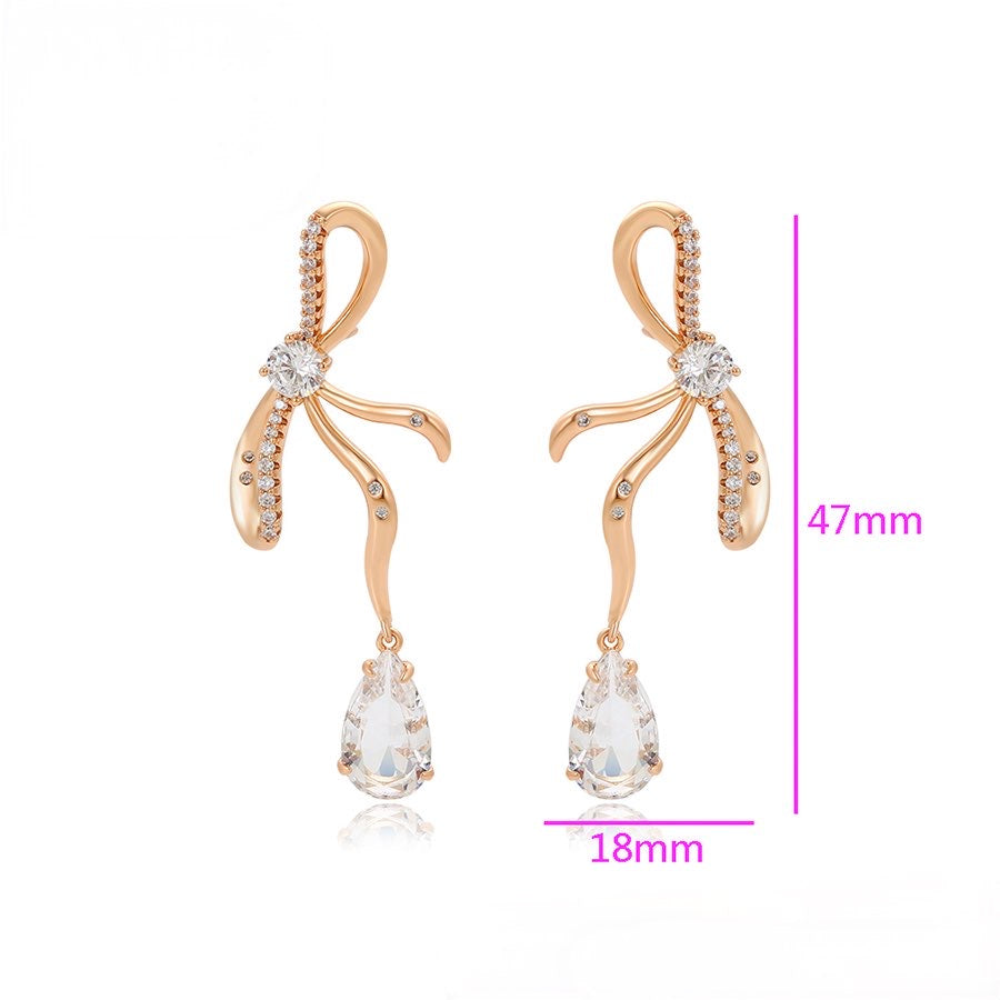 Dainty Bow Drop Cubic Zirconia Earrings