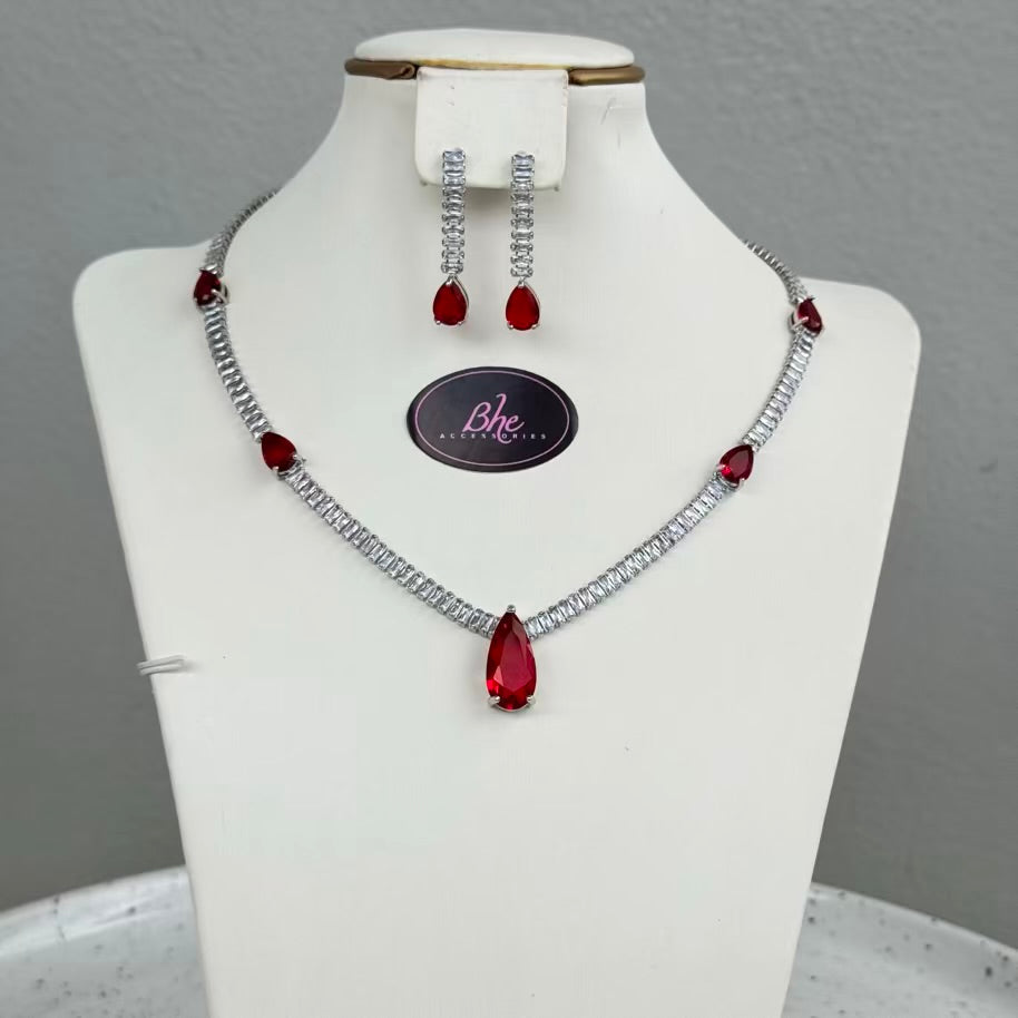 Simple Silver Tone V Shape Jewelry Set