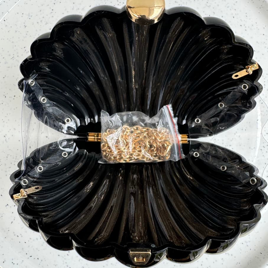 Shell Acrylic Metallic Party Clutch Purse - Black