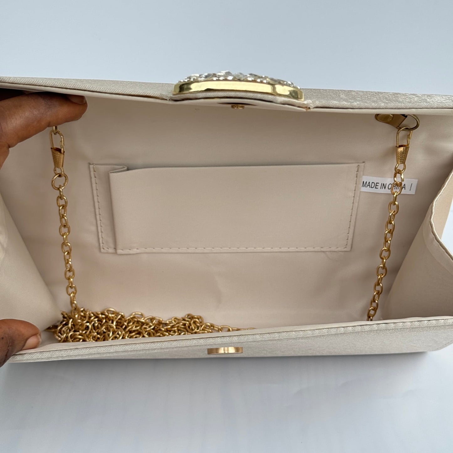 Buckle Detail Envelope Fabric Clutch Purse - Champagne Gold