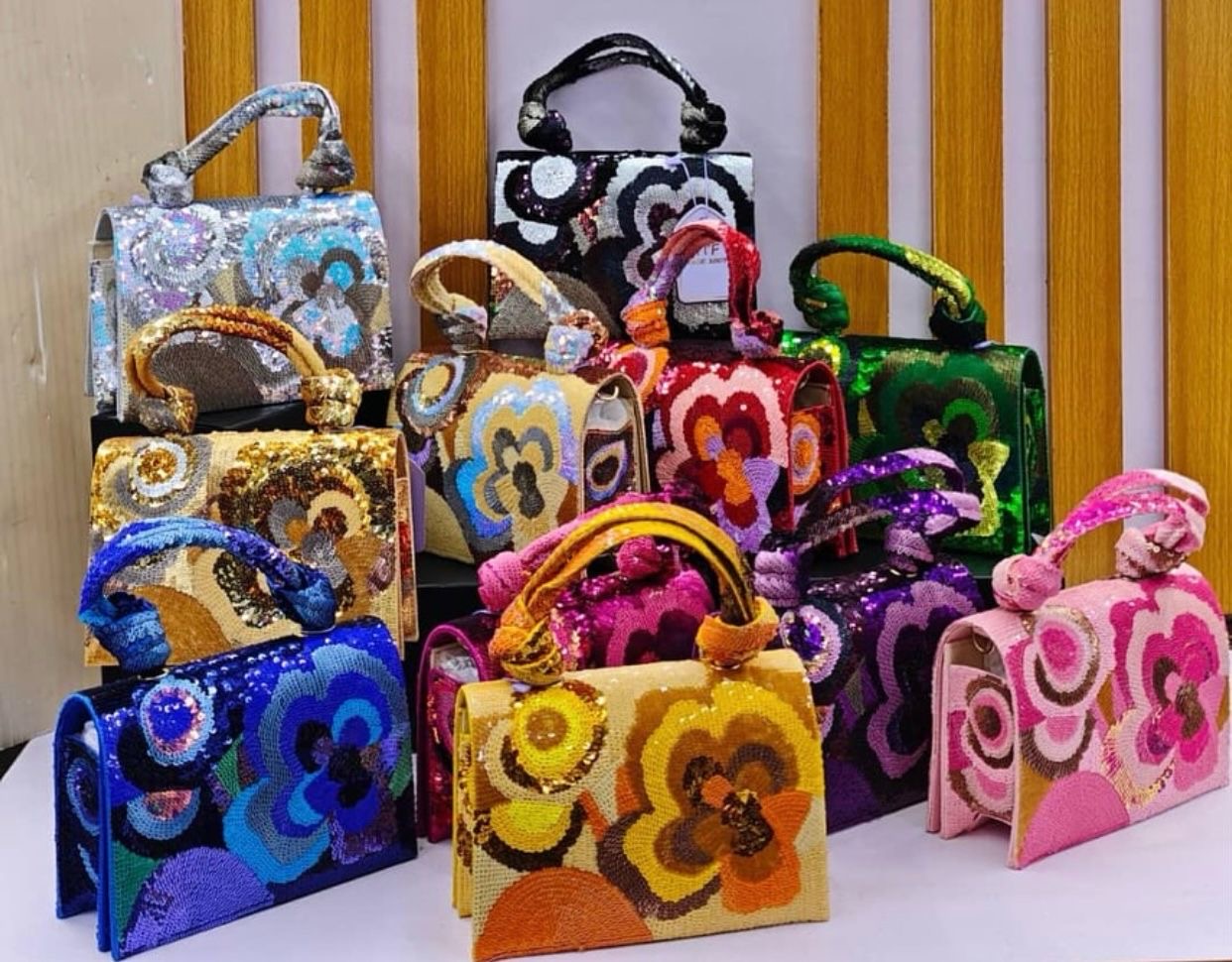 Multicolour Sequined Floral Clutch Bag