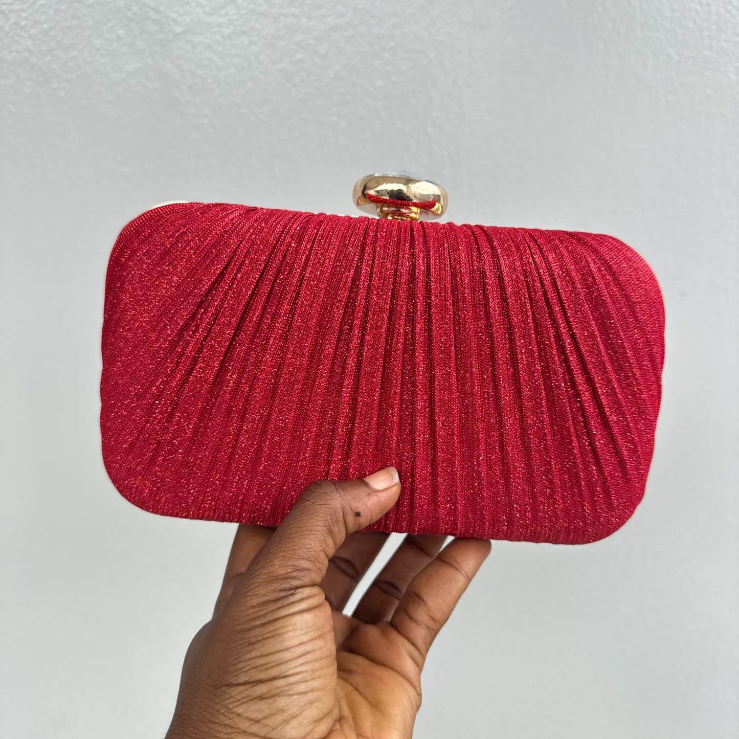 Pleat Detail Fabric Shimmer Clutch Purse