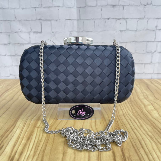 Satin Weave Clutch Purse - Navy Blue