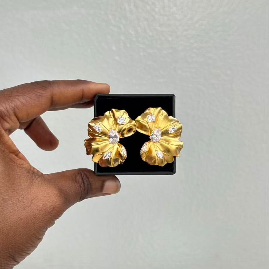 Big Stud Party Gold Plated Cubic Zirconia Earrings
