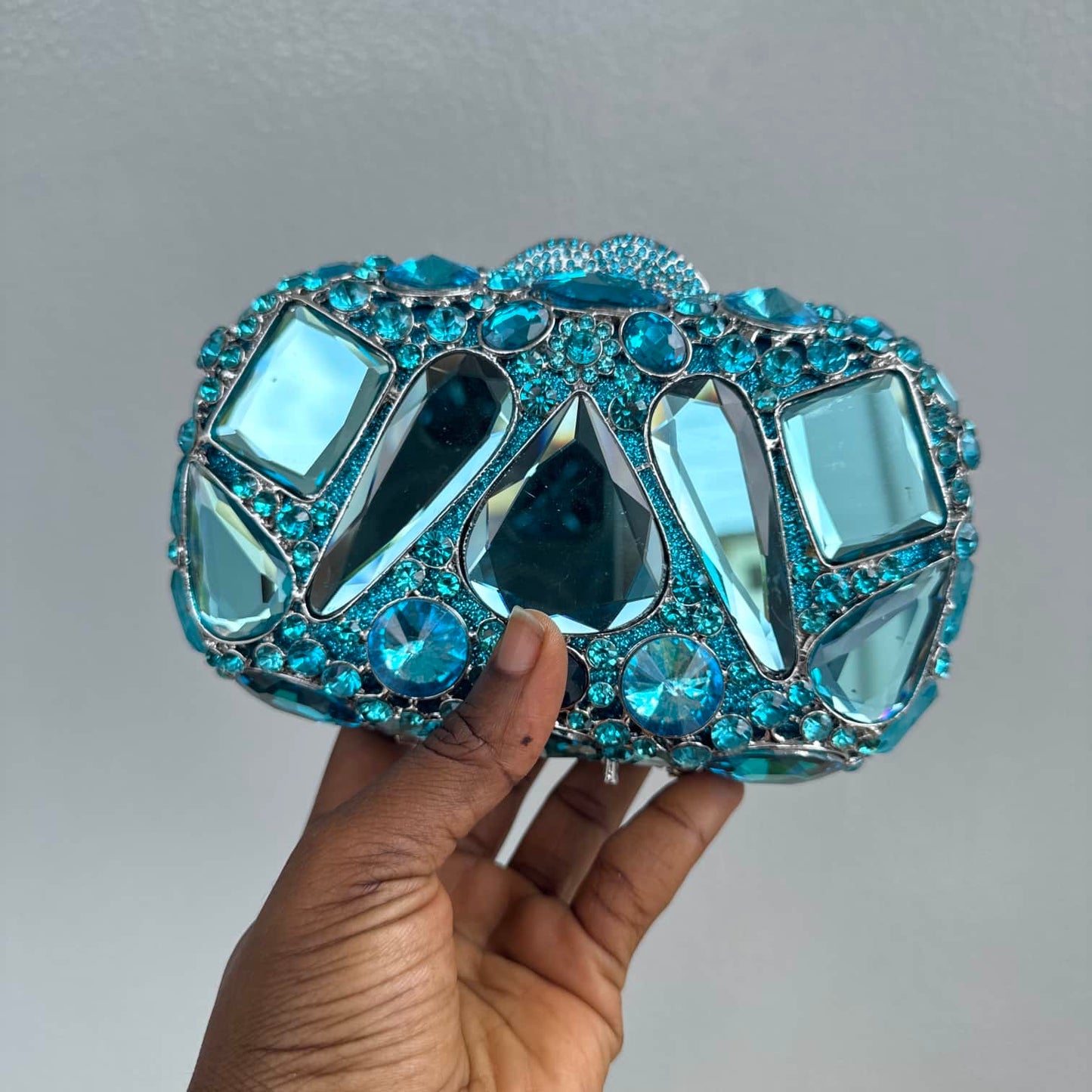 Large Faceted Crystals Clutch Purse