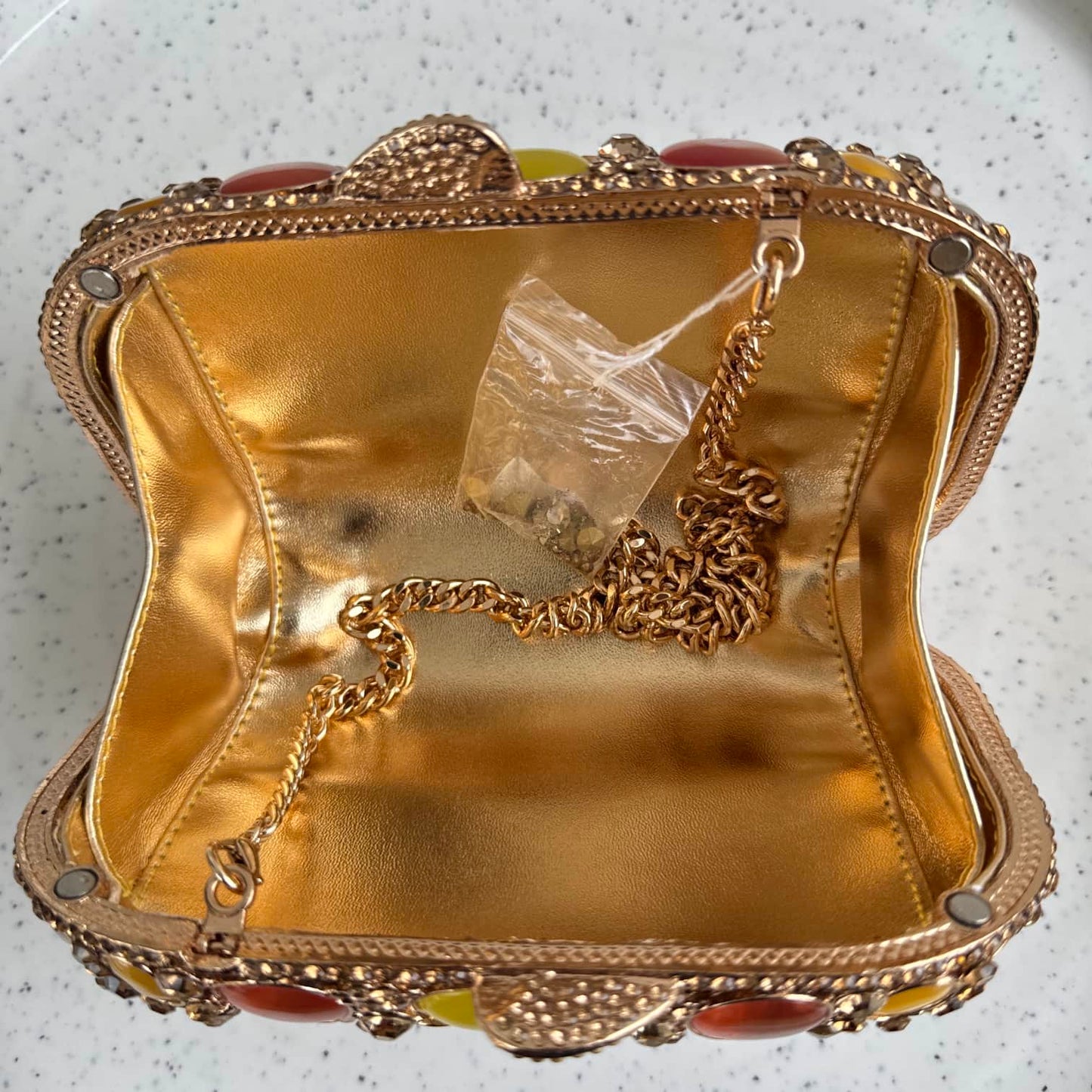 Large Faceted Crystals Clutch Purse