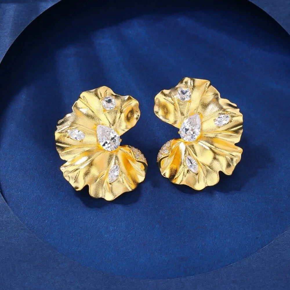 Big Stud Party Gold Plated Cubic Zirconia Earrings
