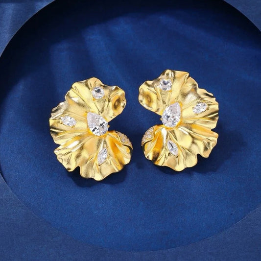 Big Stud Party Gold Plated Cubic Zirconia Earrings