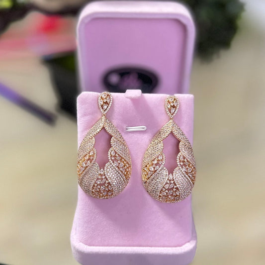 Statement Size Cubic Zirconia Drop Earrings - Gold