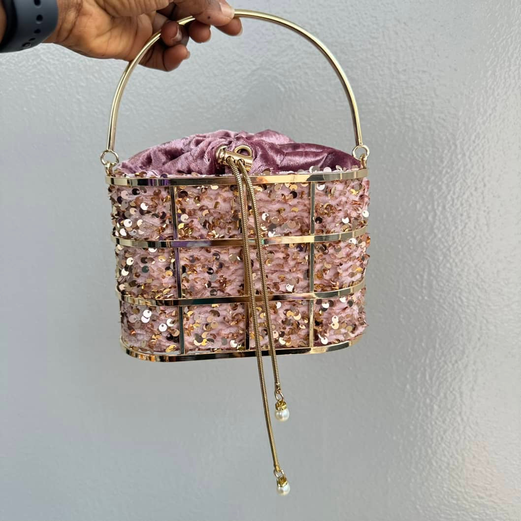 Velvet Sequin Cage Top Handle Clutch