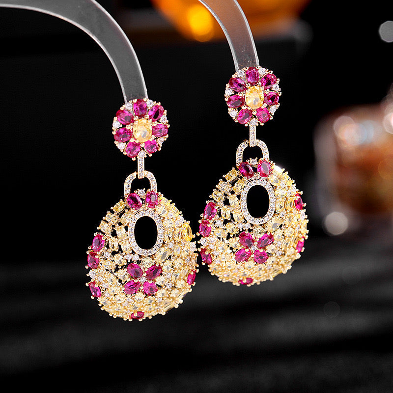 Luxury Cubic Zirconia Earrings - Fuchsia Pink