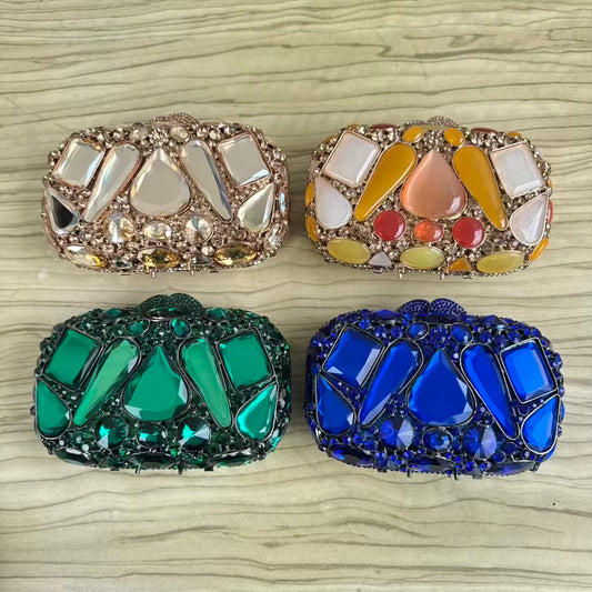 Large Faceted Crystals Clutch Purse