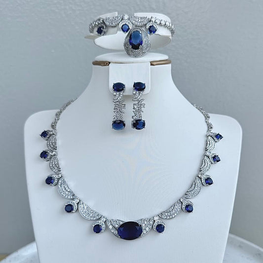 Complete Bridal Cubic Zirconia Jewelry Set - Blue