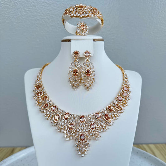 Luxury V Shape 4 Piece Cubic Zirconia Jewelry Set