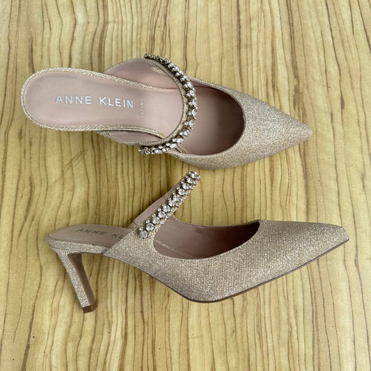 Anne Klein Pointed Toe Shimmer Fabric Heeled Mule - Size 40, 42