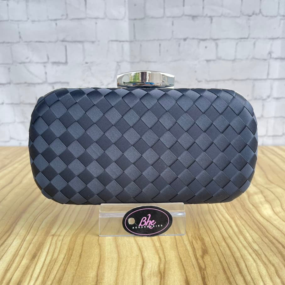 Satin Weave Clutch Purse - Navy Blue