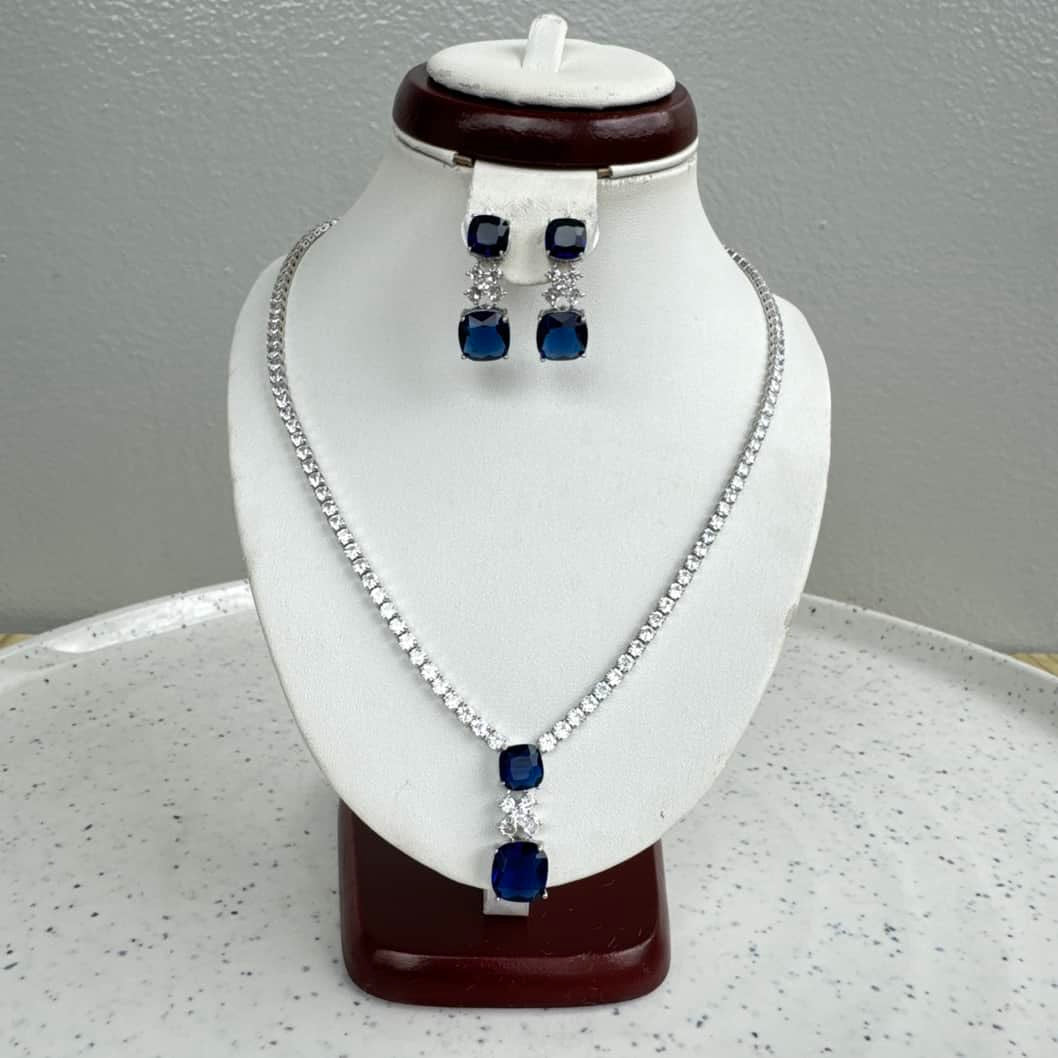 Simple X Drop Pendant Cubic Zirconia Necklace and Earring Set - Blue