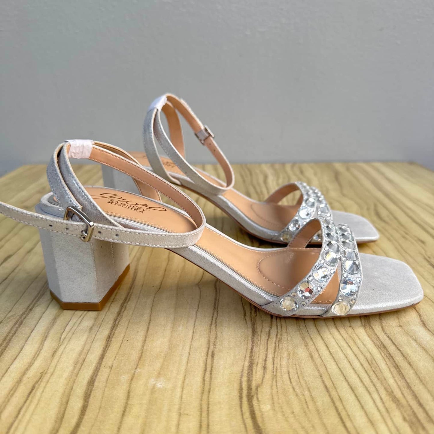 Jewel Badgley Mischka Ankle Strap Block Heel Sandal