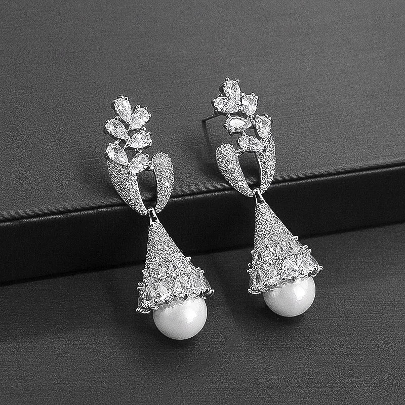 Elegant Cubic Zirconia Pearl Drop Earring