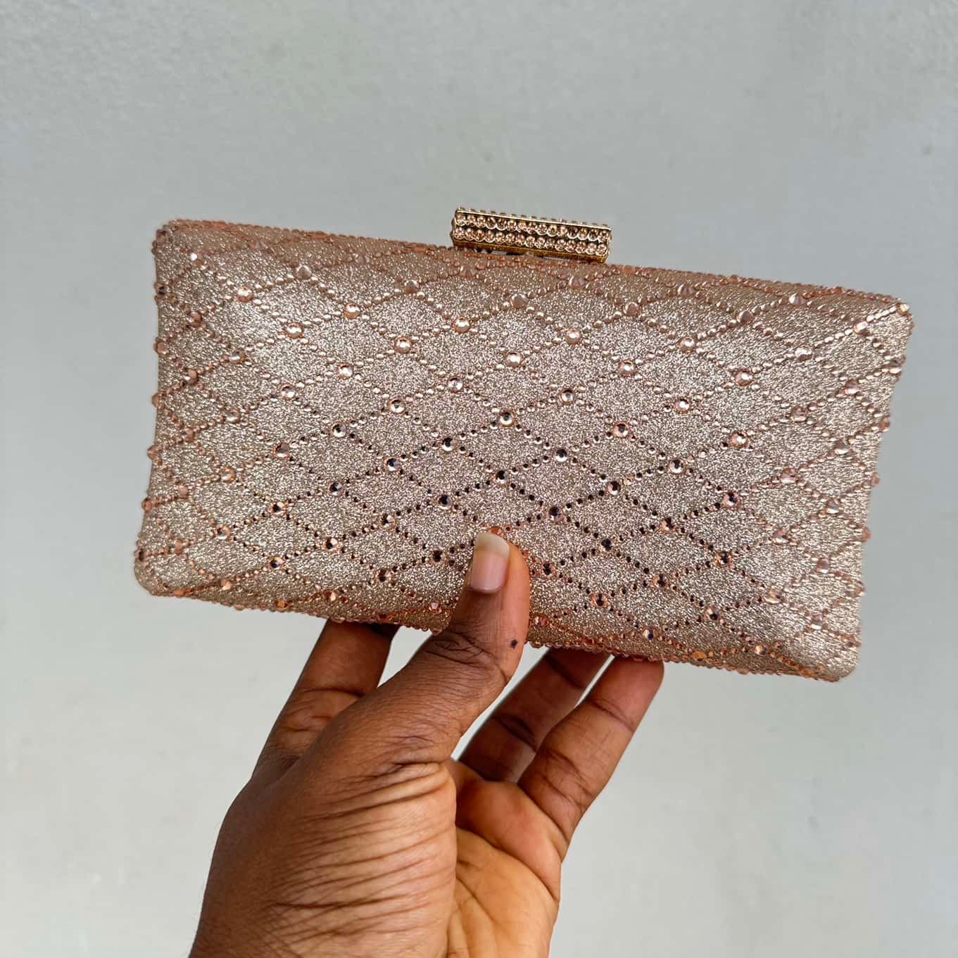 Lattice Rhinestone Embellished Shimmer Clutch Purse