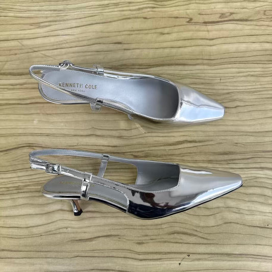 Kenneth Cole Patent Almond Toe Kitten Heel Slingback Shoe - Size 41