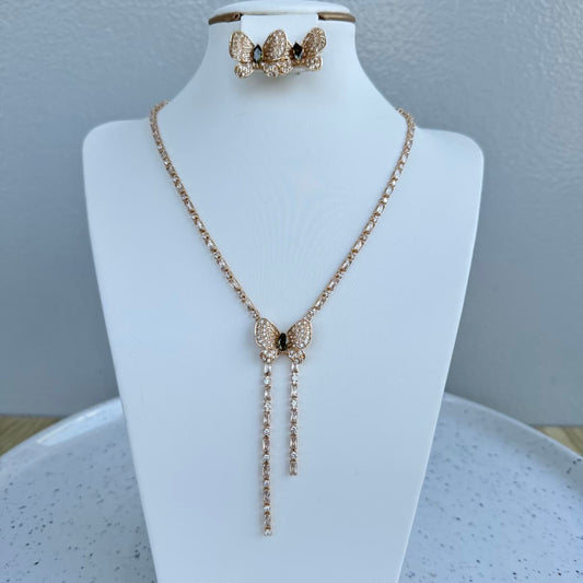 Cubic Zirconia Butterfly Long Necklace and Earring Set
