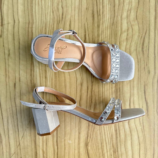 Jewel Badgley Mischka Ankle Strap Block Heel Sandal