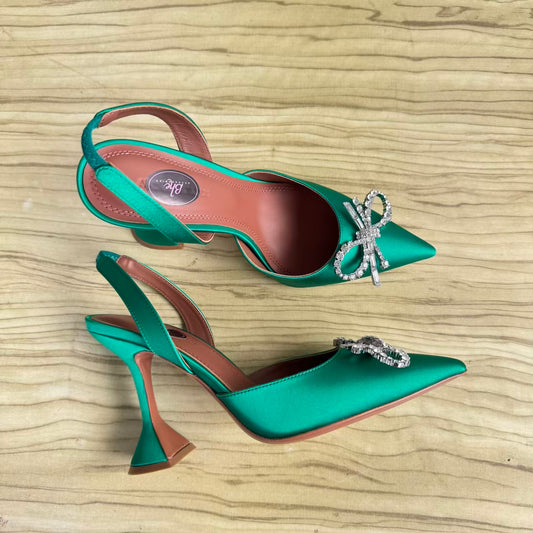 Designer Inspired Brooch Pointed Toe Slingback Heeled Shoe