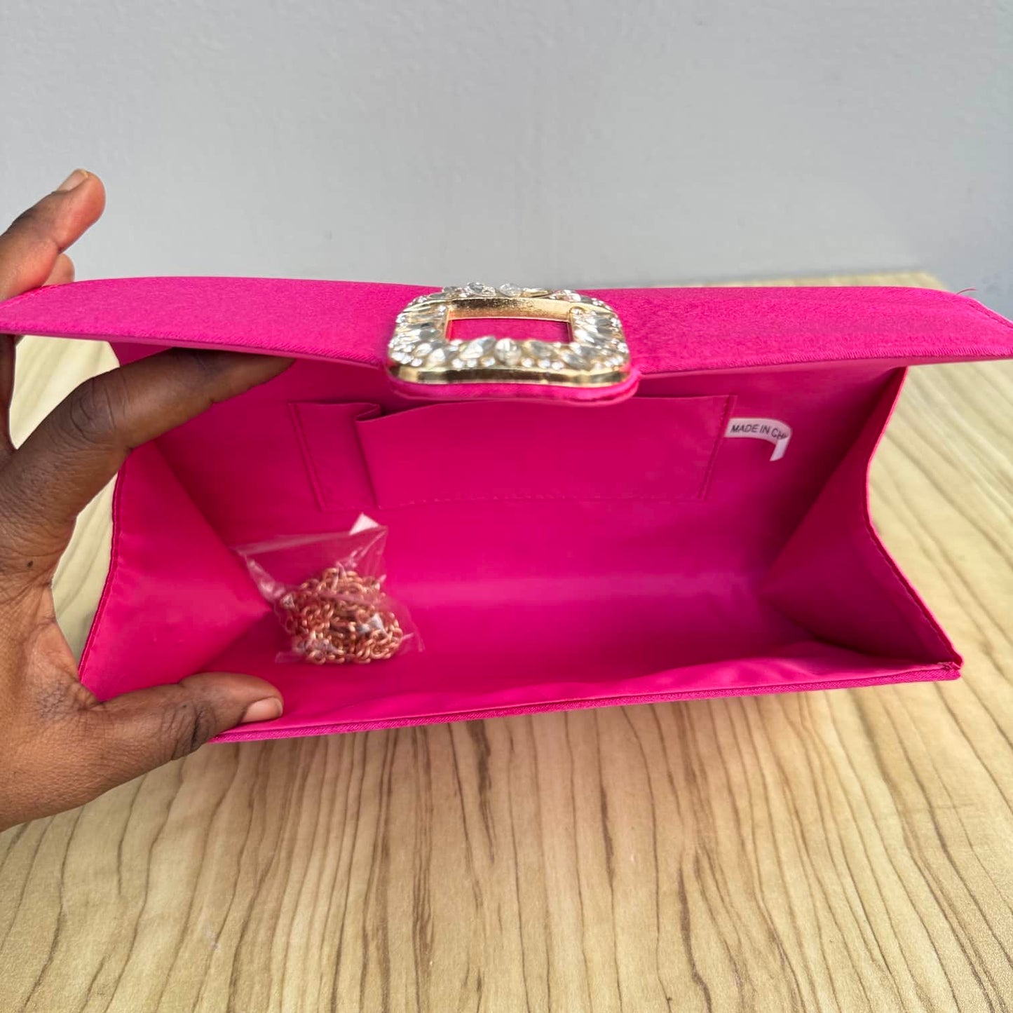 Buckle Detail Envelope Fabric Clutch Purse - Champagne Gold