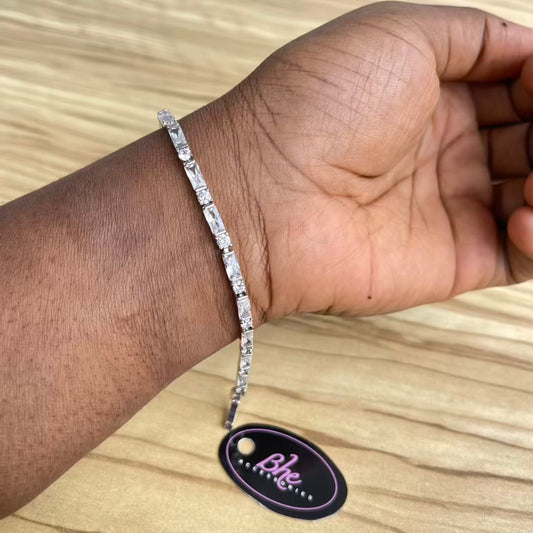 Silver Tone Square Cubic Zirconia Tennis Bracelet