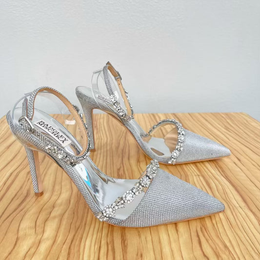 Badgley Mischka Adelina Silver Pointed Toe Heels - Size 37