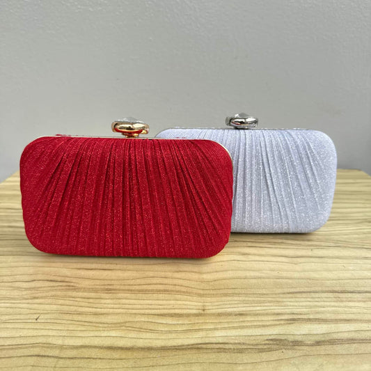 Pleat Detail Fabric Shimmer Clutch Purse