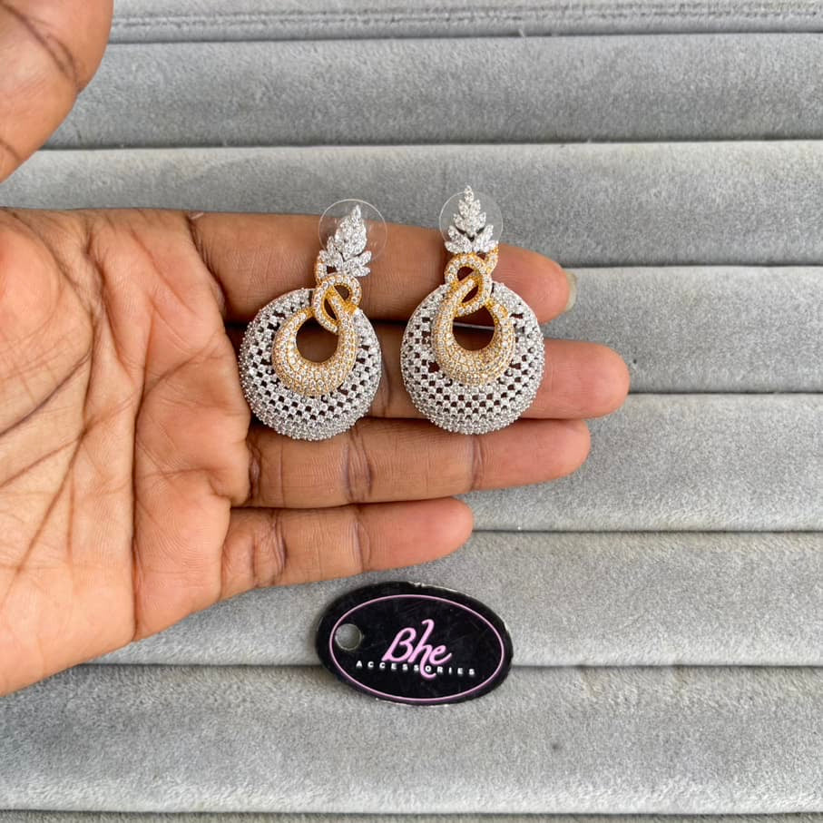 Small 2 Tone Cubic Zirconia Drop Earrings
