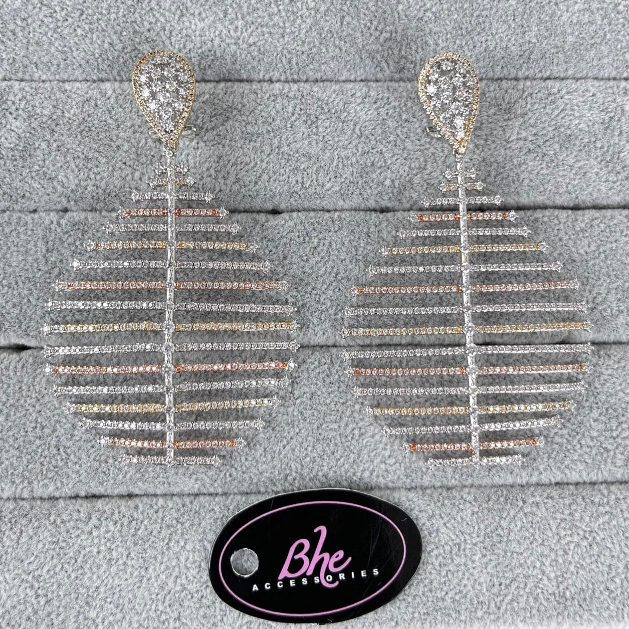 Statement Feather Multitone Cubic Zirconia Earrings